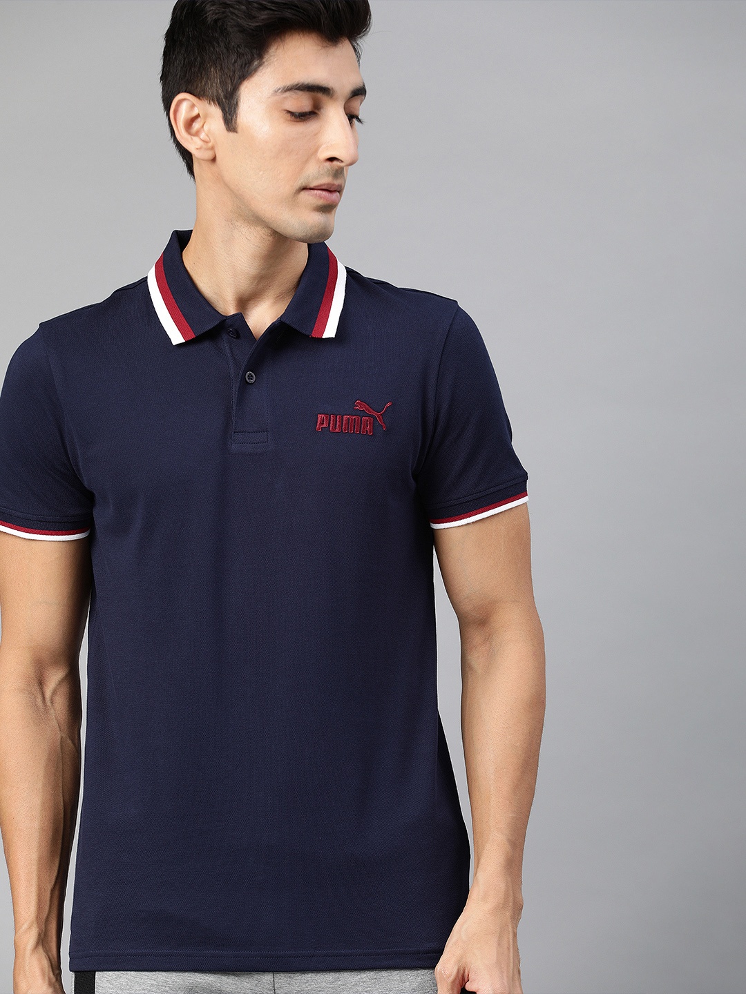 

Puma Men Navy Blue Slim Fit Solid Tipping Polo Collar T-shirt