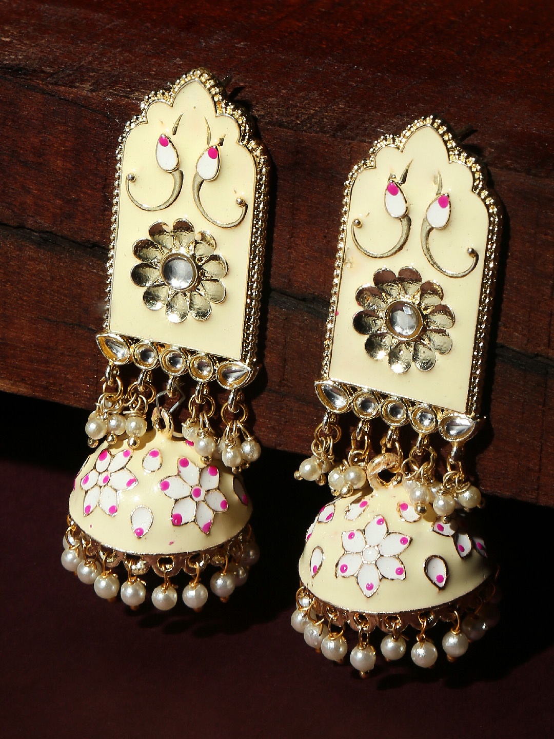 

OOMPH Gold Plated HandPainted Dome Shaped Jhumkas