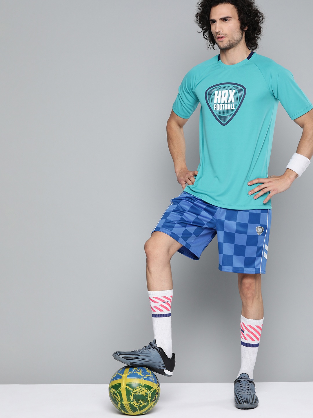 

HRX By Hrithik Roshan Men Peacock Blue Graphic Rapid-Dry Football Tshirt