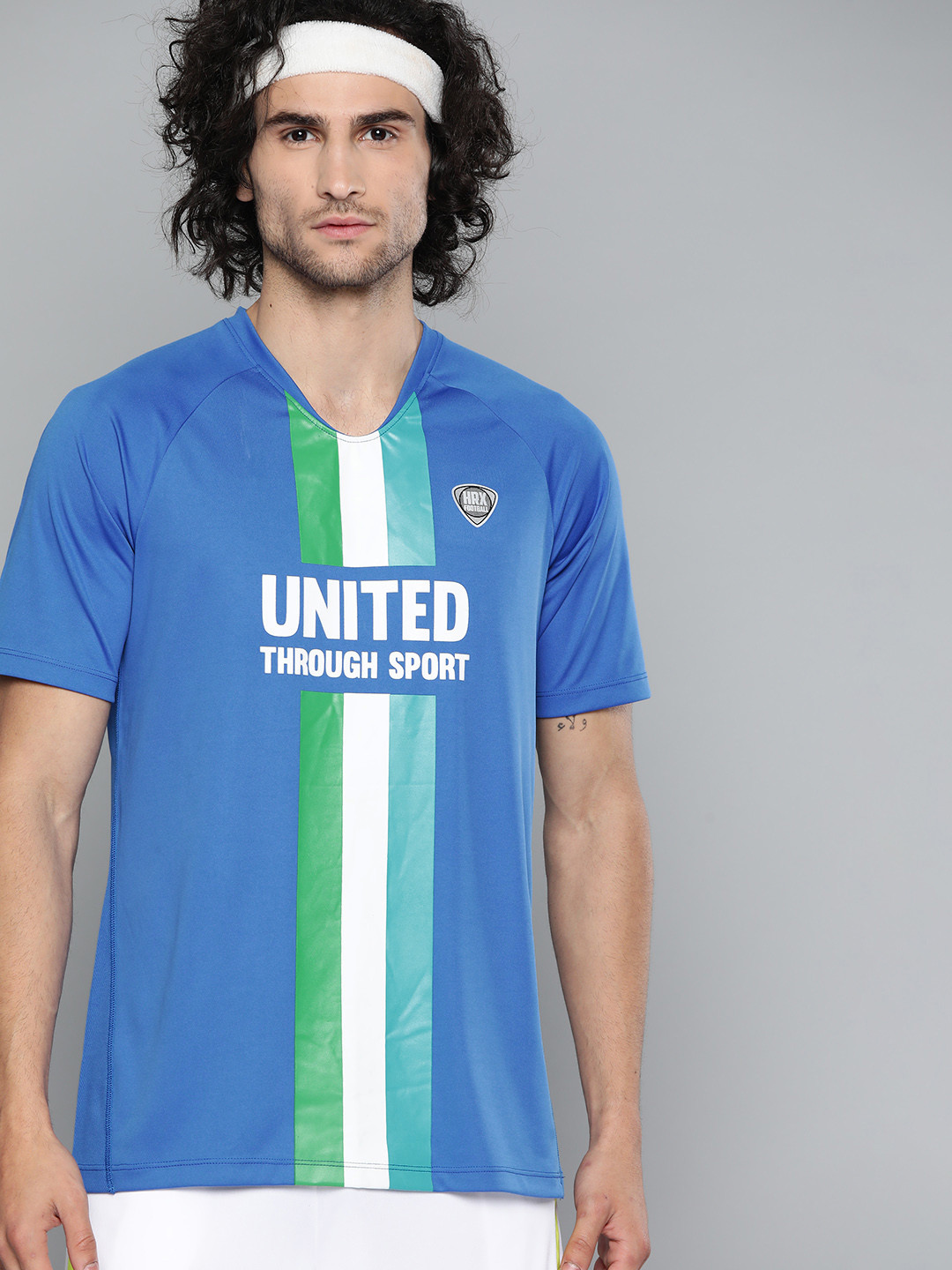 

HRX By Hrithik Roshan Men Strong Blue Graphic Rapid-Dry Football Tshirt