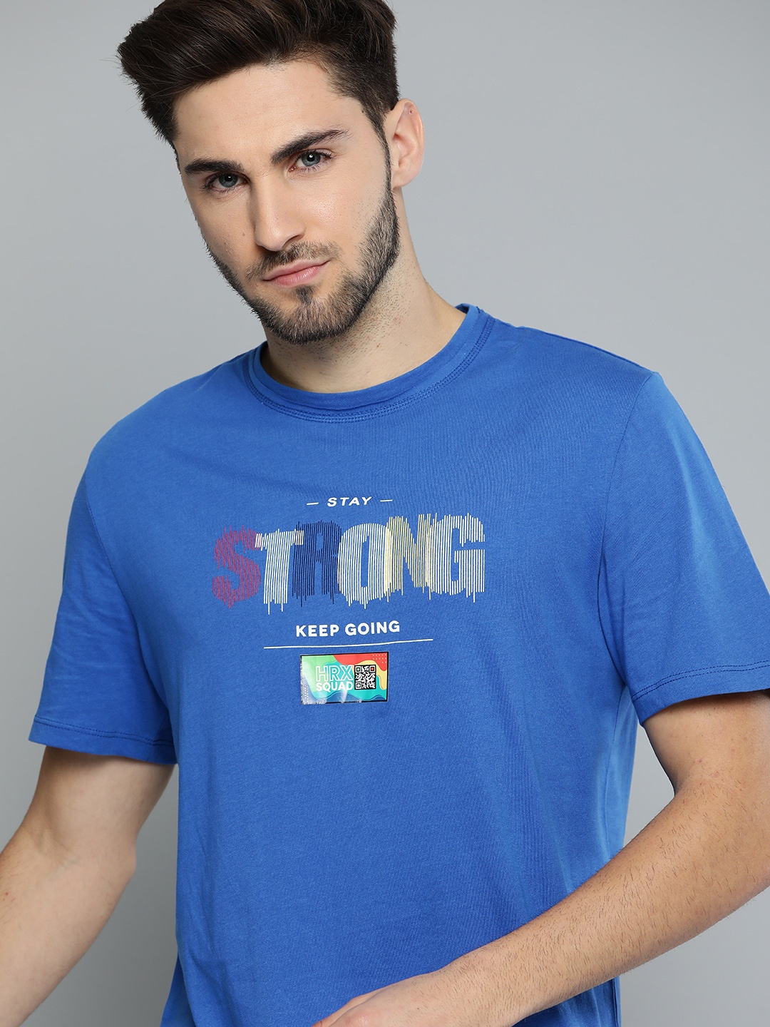 

HRX By Hrithik Roshan Men Strong Blue Typographic Bio-Wash Lifestyle Pure Cotton T-shirt