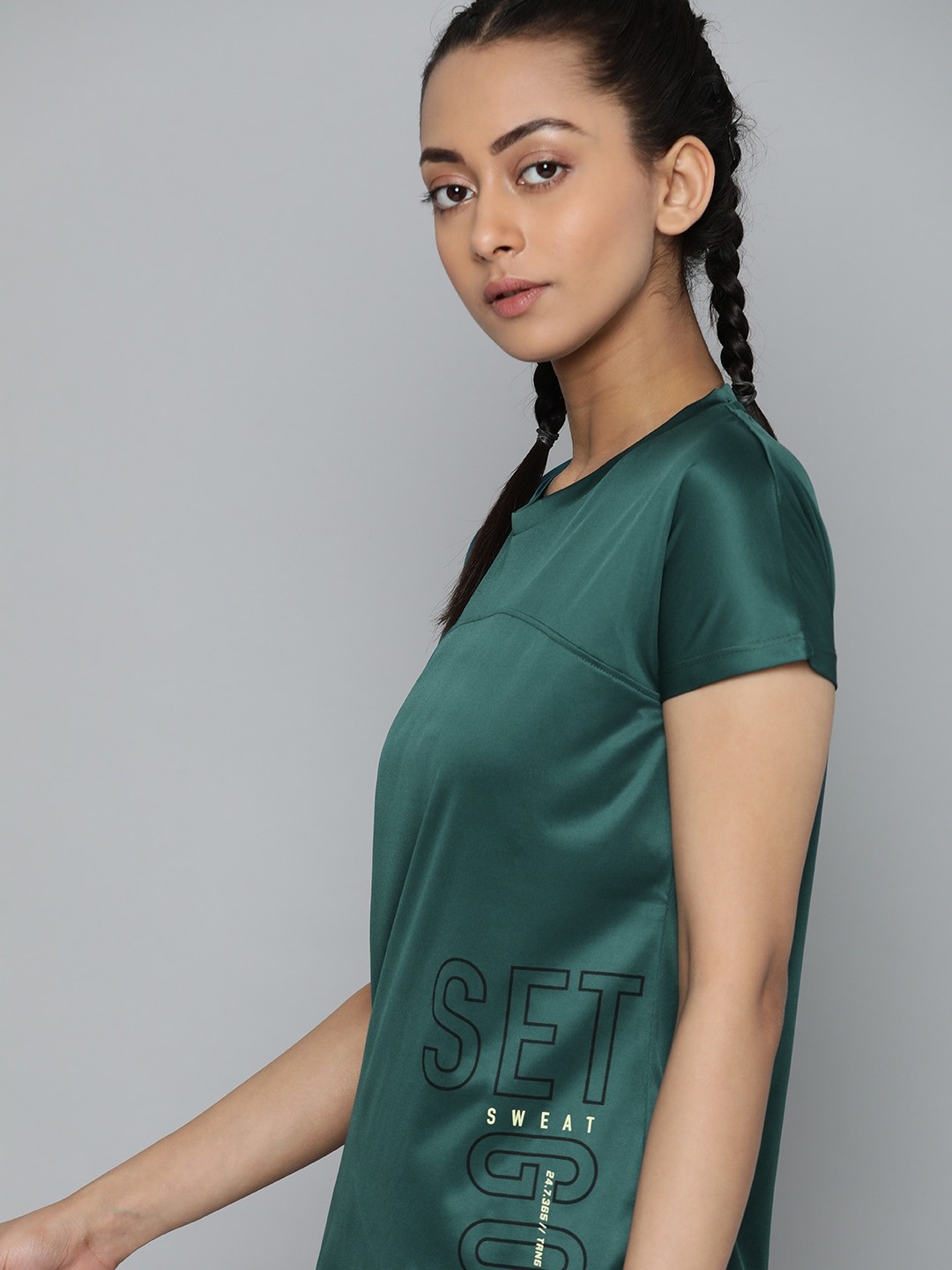 

HRX By Hrithik Roshan Women Deep Teal Typographic Rapid-Dry Antimicrobial Training Tshirt, Green