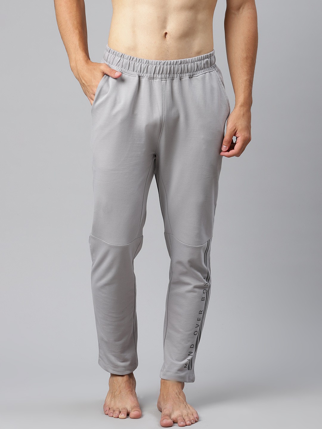 

HRX By Hrithik Roshan Men Wet Weather Slim Fit Cotton Antimicrobial Yoga Track Pants, Grey