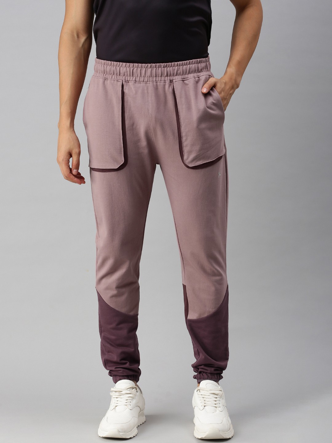 

HRX by Hrithik Roshan Men Mauve & Burgundy Colourblocked Organic Cotton Sustainable Track Pants