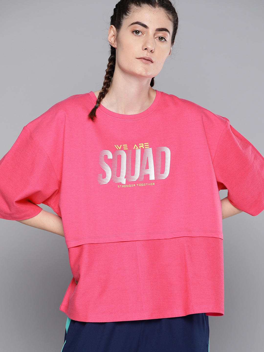 

HRX By Hrithik Roshan Women Raspberry Typographic Bio-Wash Lifestyle Tshirt, Pink