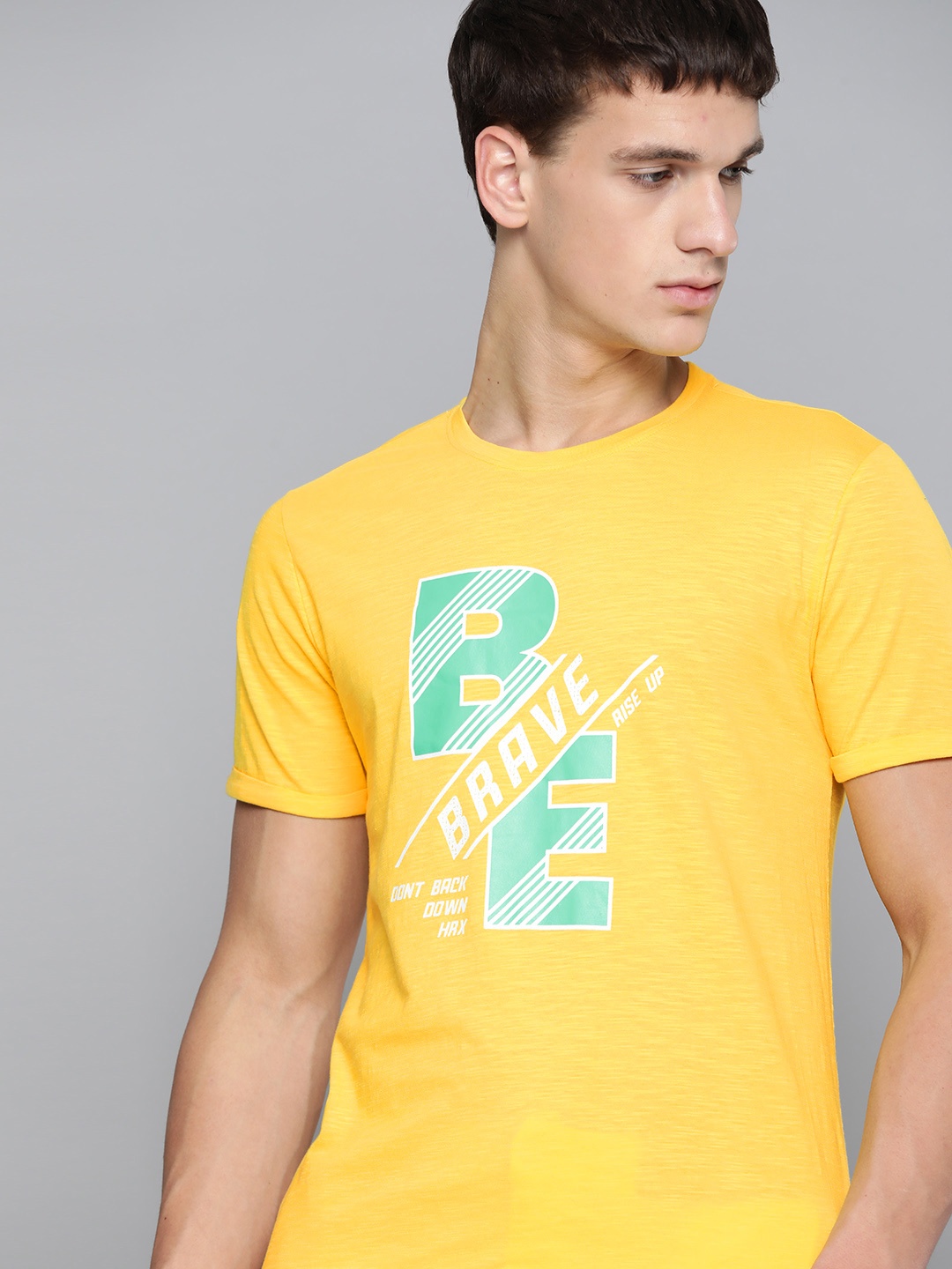 

HRX By Hrithik Roshan Men Aspen Gold Typographic Bio-Wash Lifestyle Tshirt, Yellow