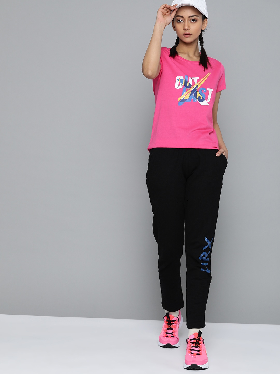 

HRX By Hrithik Roshan Women Raspberry Typographic Bio-Wash Lifestyle Tshirt, Pink