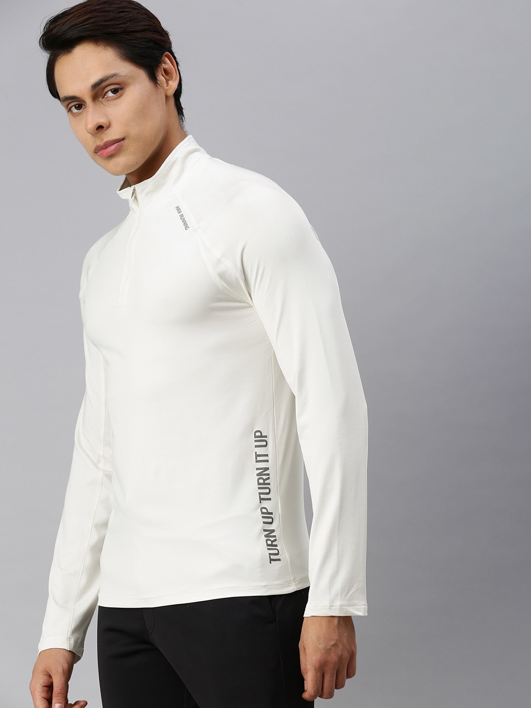 

HRX by Hrithik Roshan Men White Solid High Neck Running T-shirt