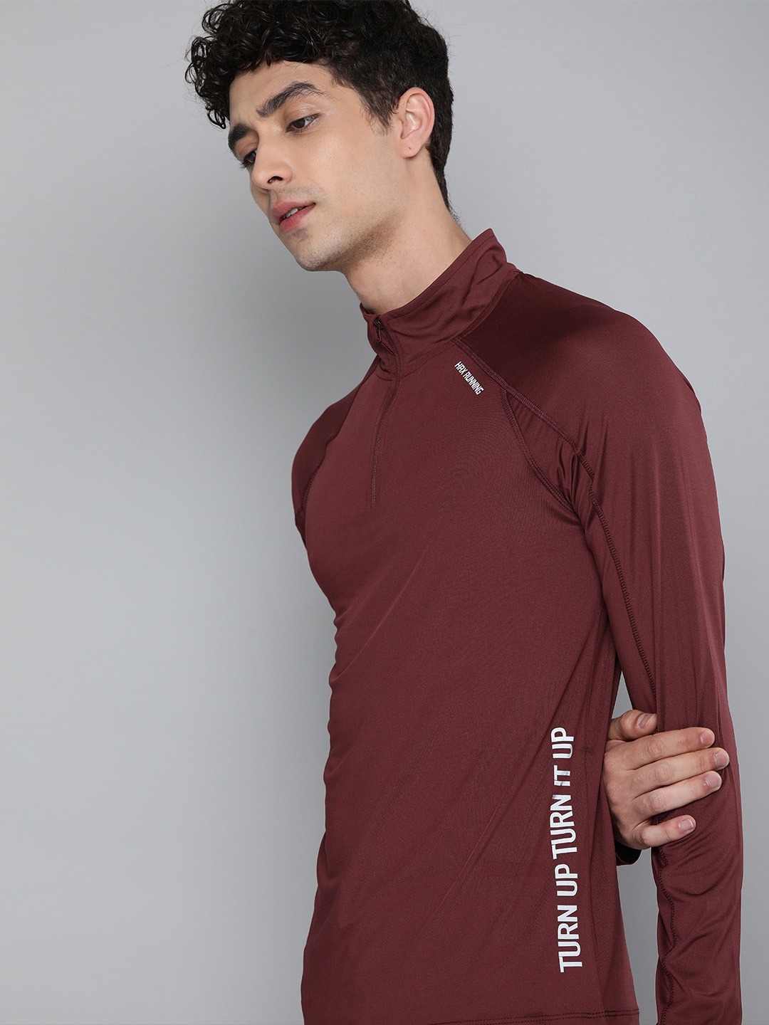 

HRX By Hrithik Roshan Men Burgundy Typographic Rapid-Dry Antimicrobial Running Tshirt
