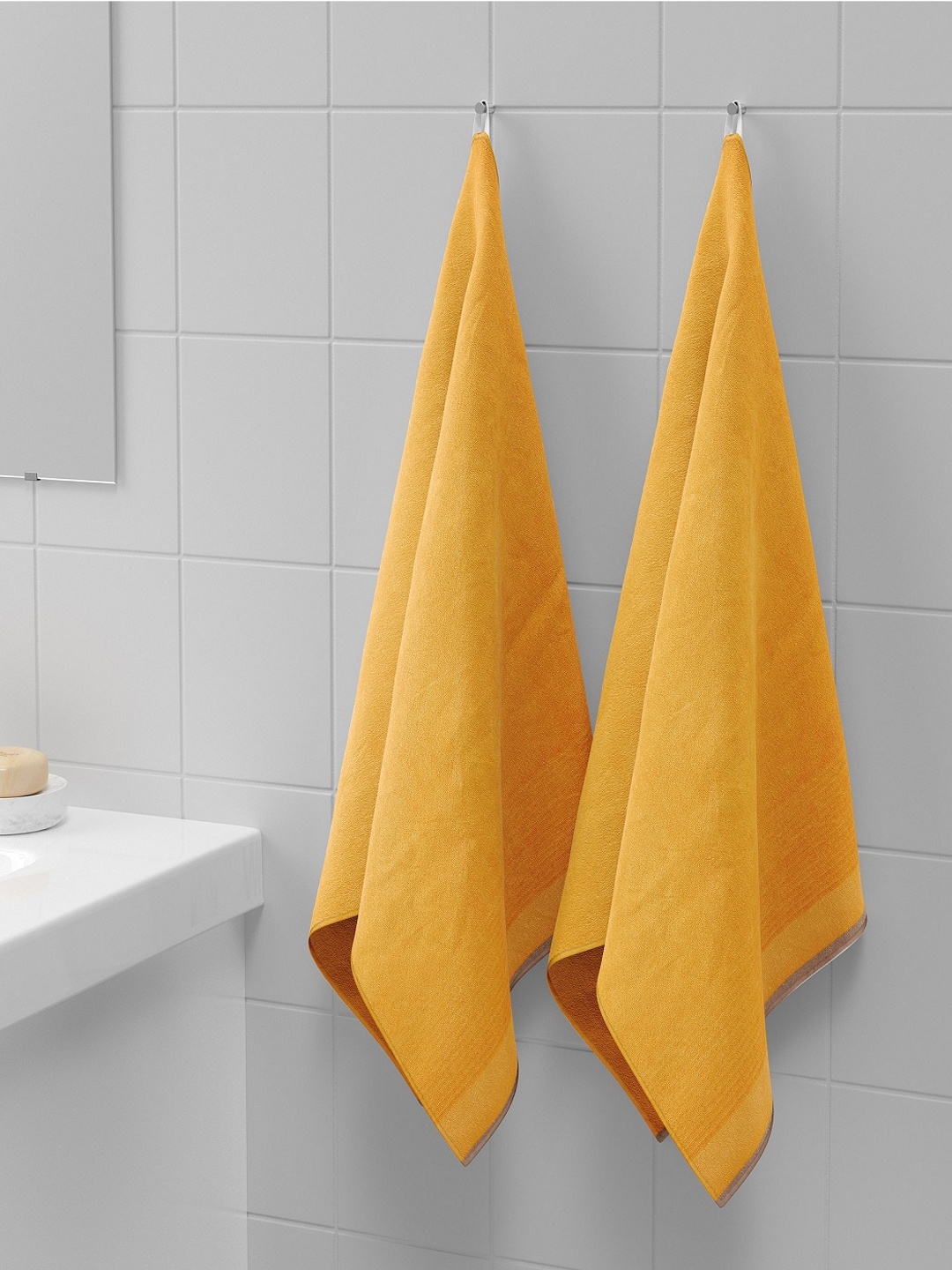 

Set Of 2 Yellow Solid Ultra Soft High Absorbent 550 GSM Ruffle Sustainable Bath Towels