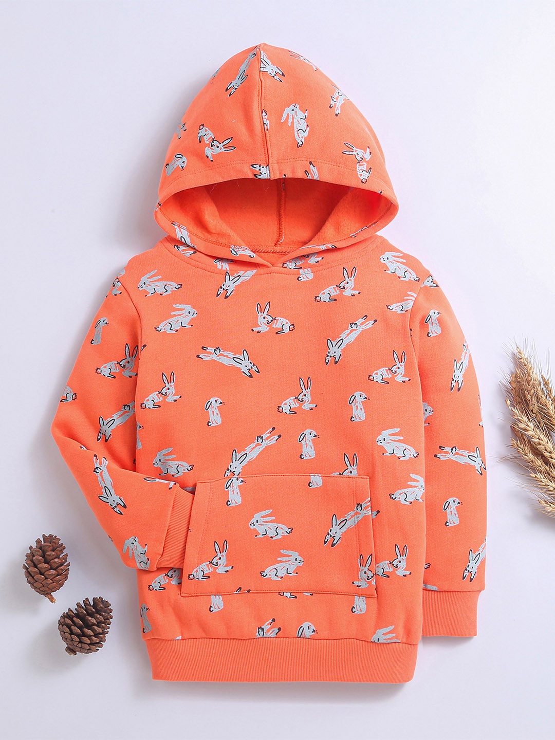 

Nino Bambino Kids Organic Cotton Orange Printed Hooded Sustainable Sweatshirt