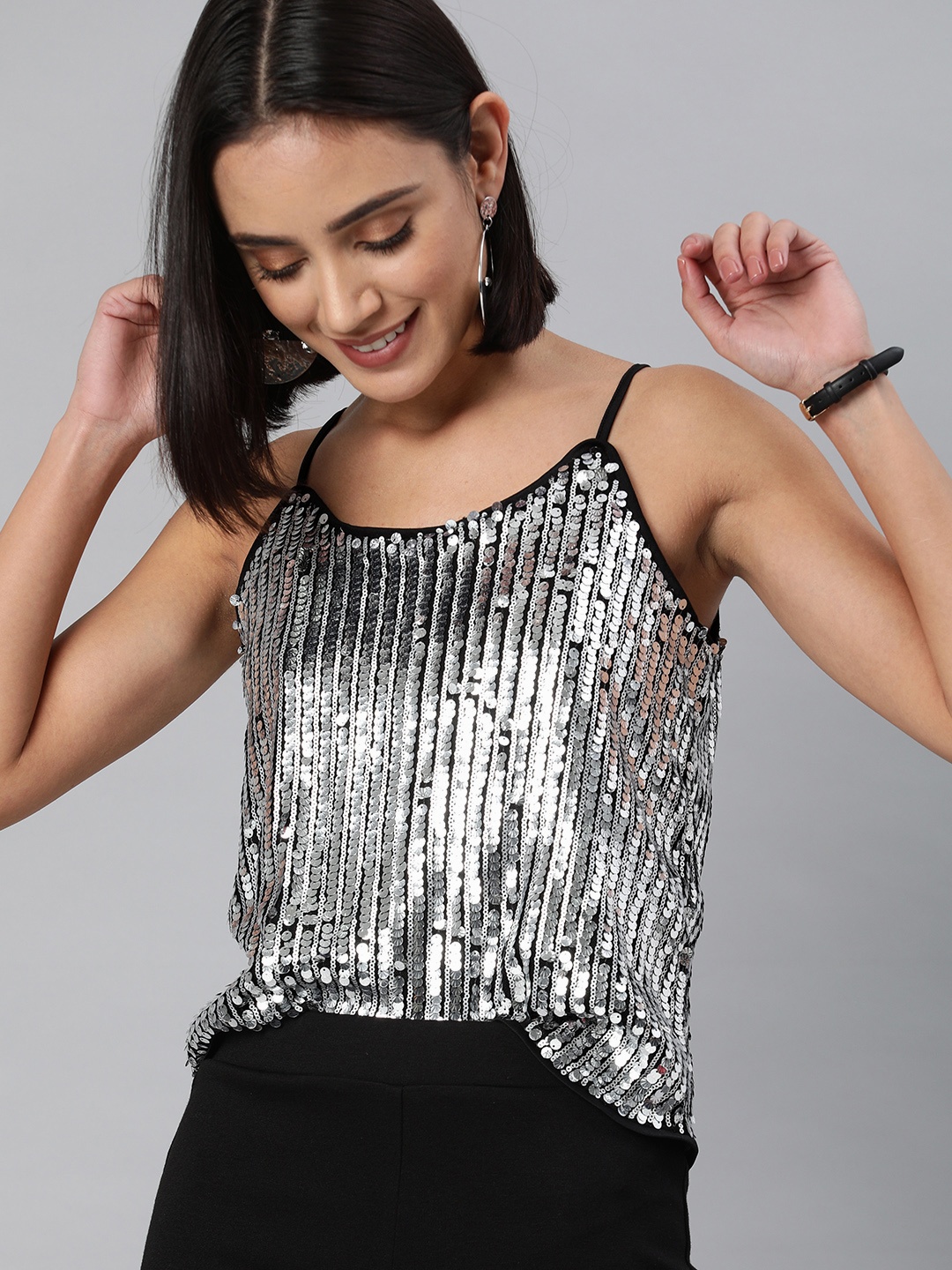

ONLY Women Black Embellished Shoulder Strap Top