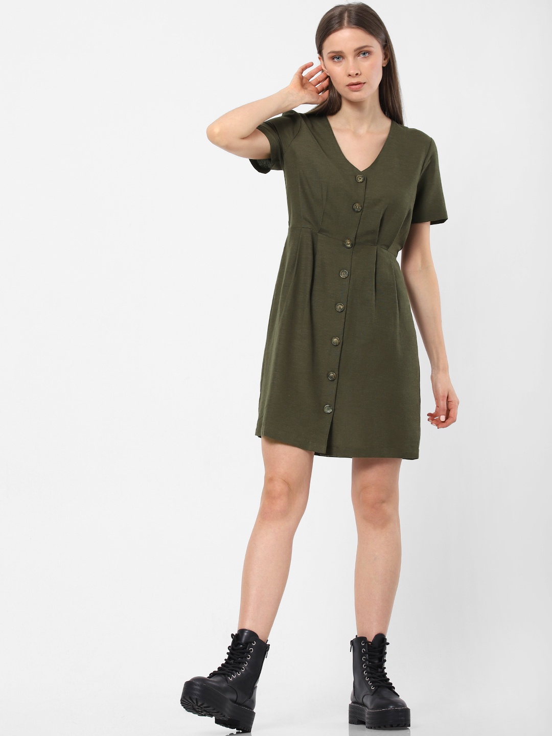 

ONLY Women Olive Green Solid Sheath Dress