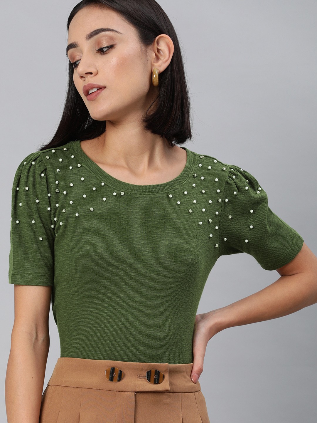 

ONLY Women Green Embellished Top