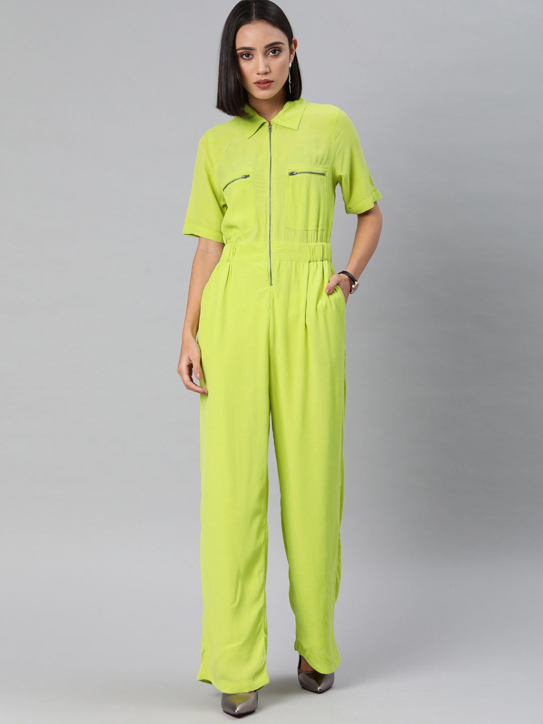 

ONLY Women Green Solid Basic Jumpsuit, Lime green