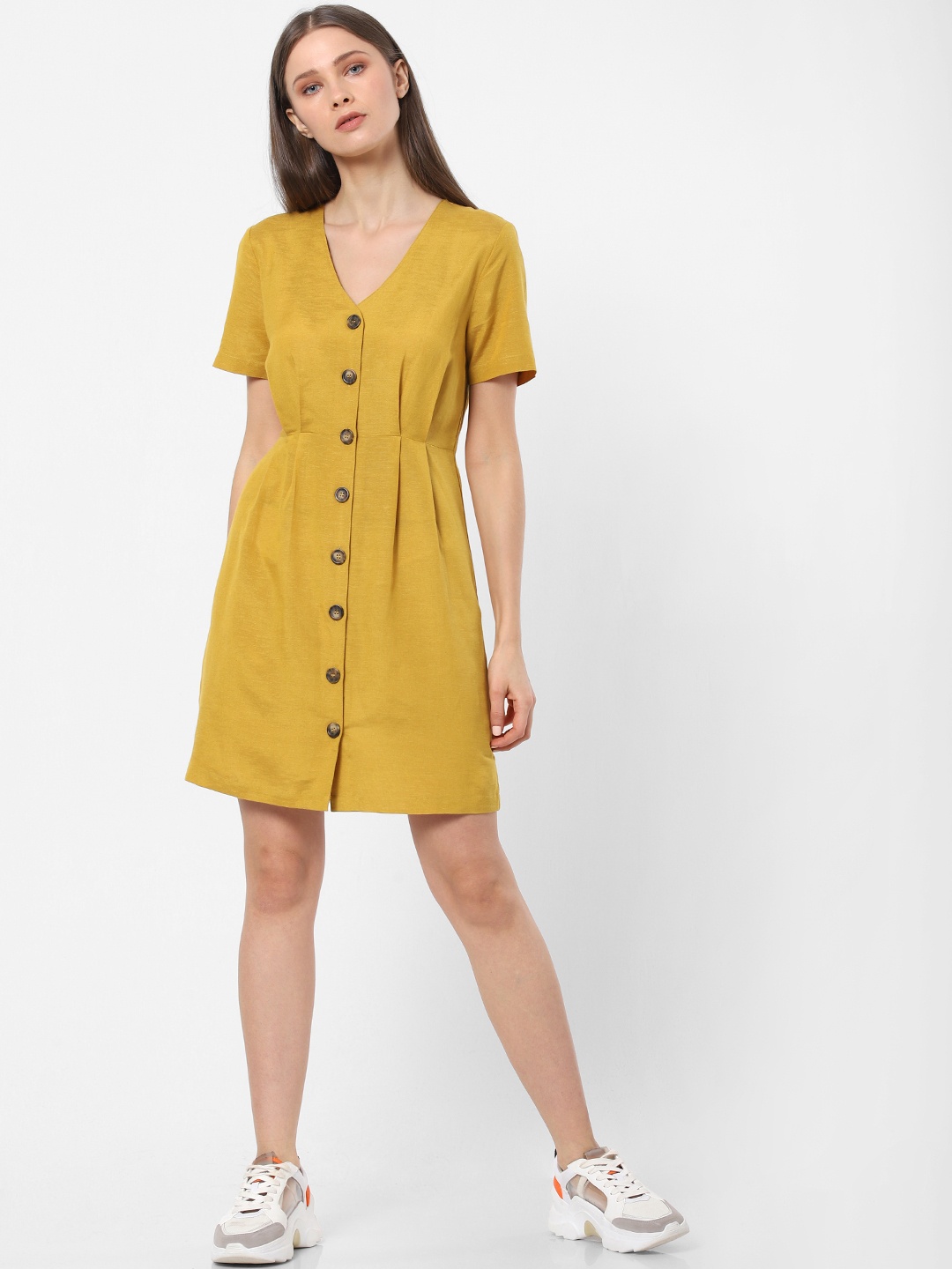 

ONLY Women Mustard Yellow Solid Sheath Dress