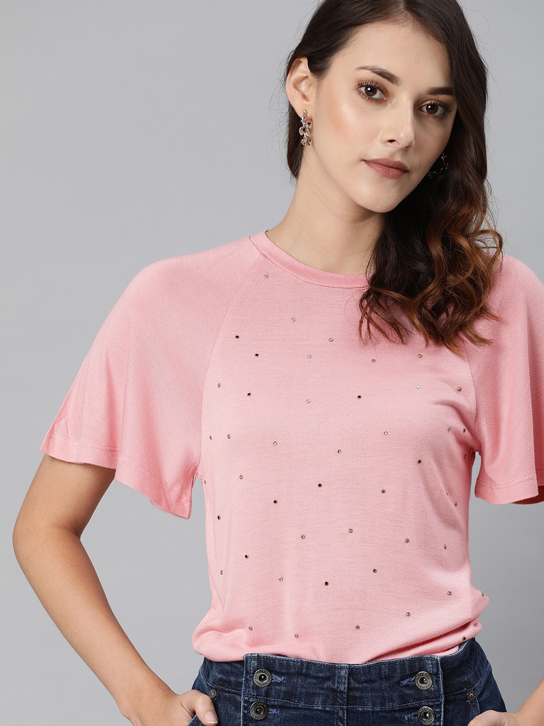 

ONLY Women Pink Embellished Top