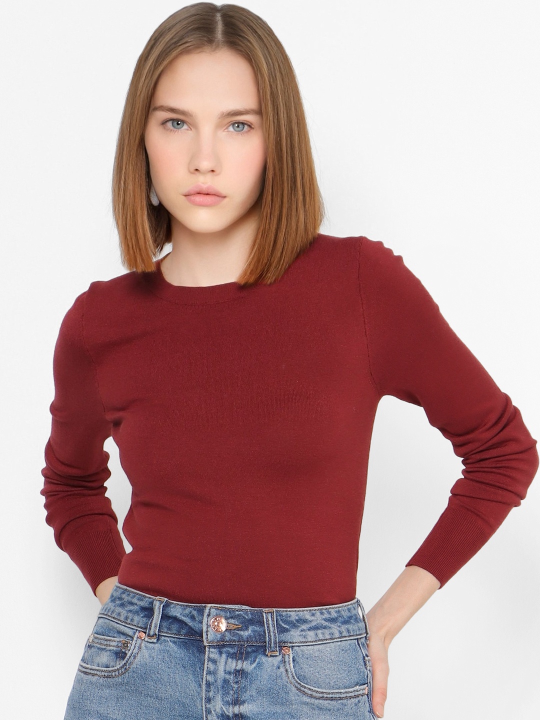 

ONLY Women Maroon Solid Pullover Sweater