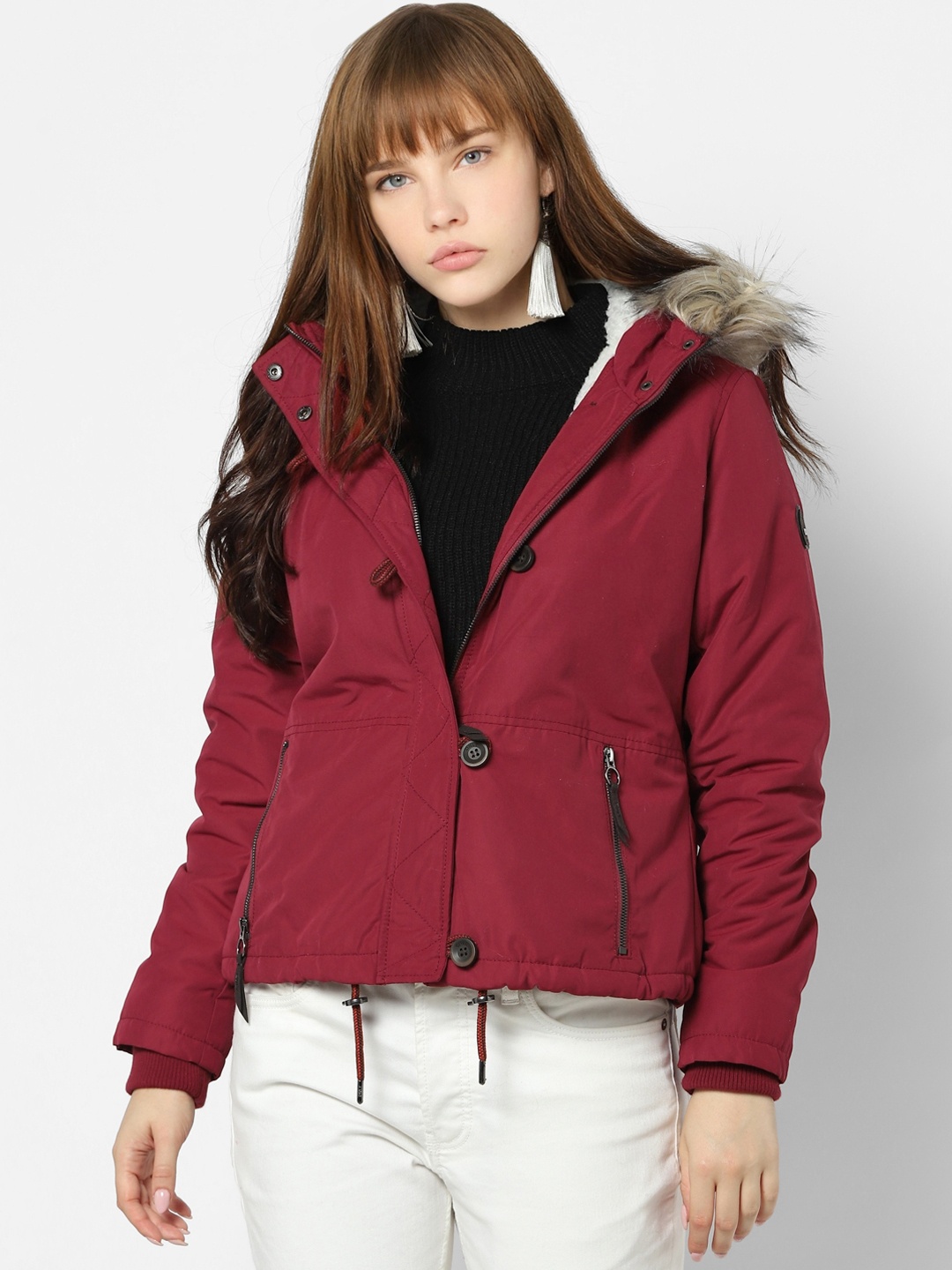

ONLY Women Maroon Solid Parka Jacket