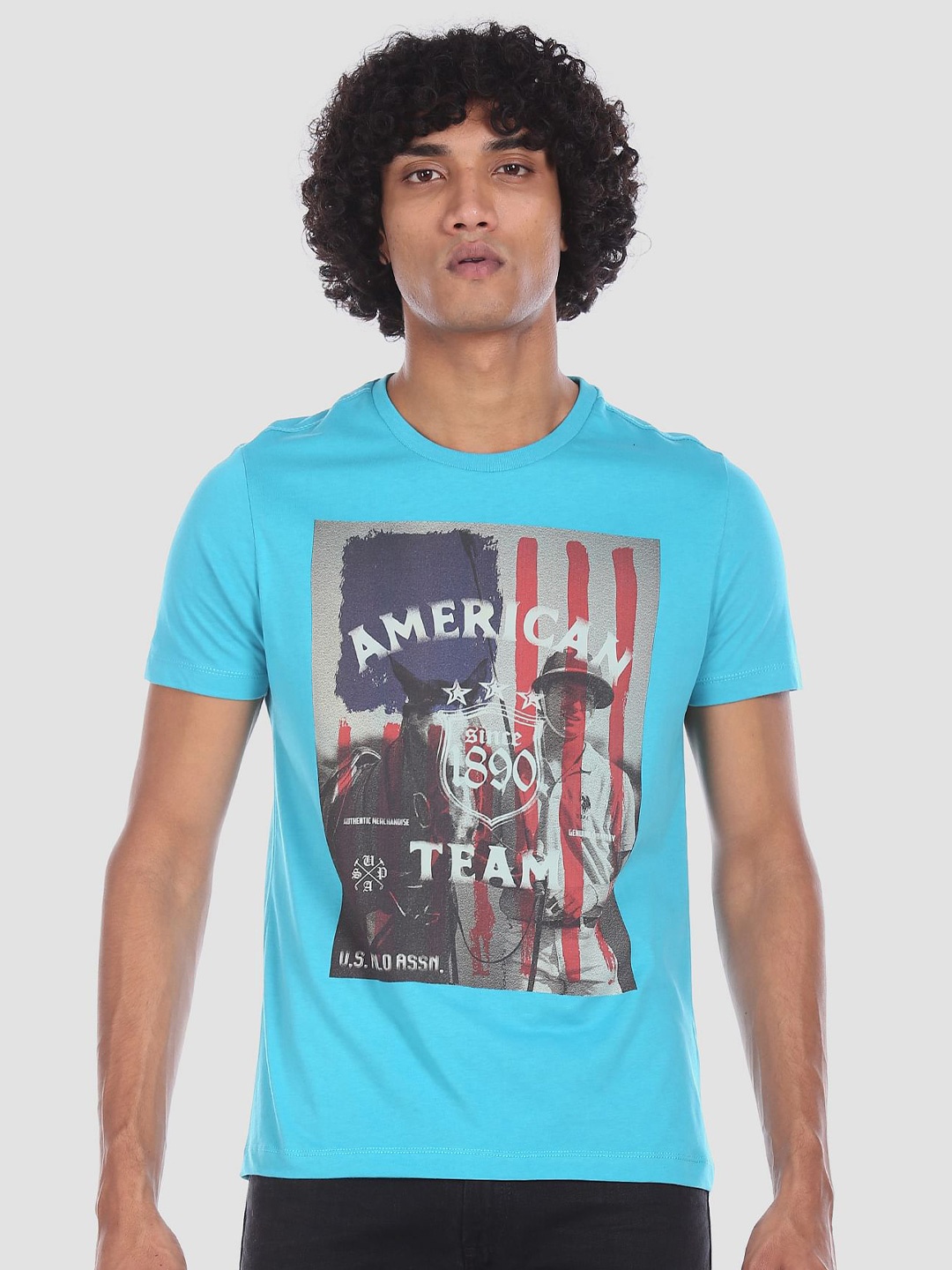 

U.S. Polo Assn. Denim Co. Men Blue Printed Round Neck T-shirt