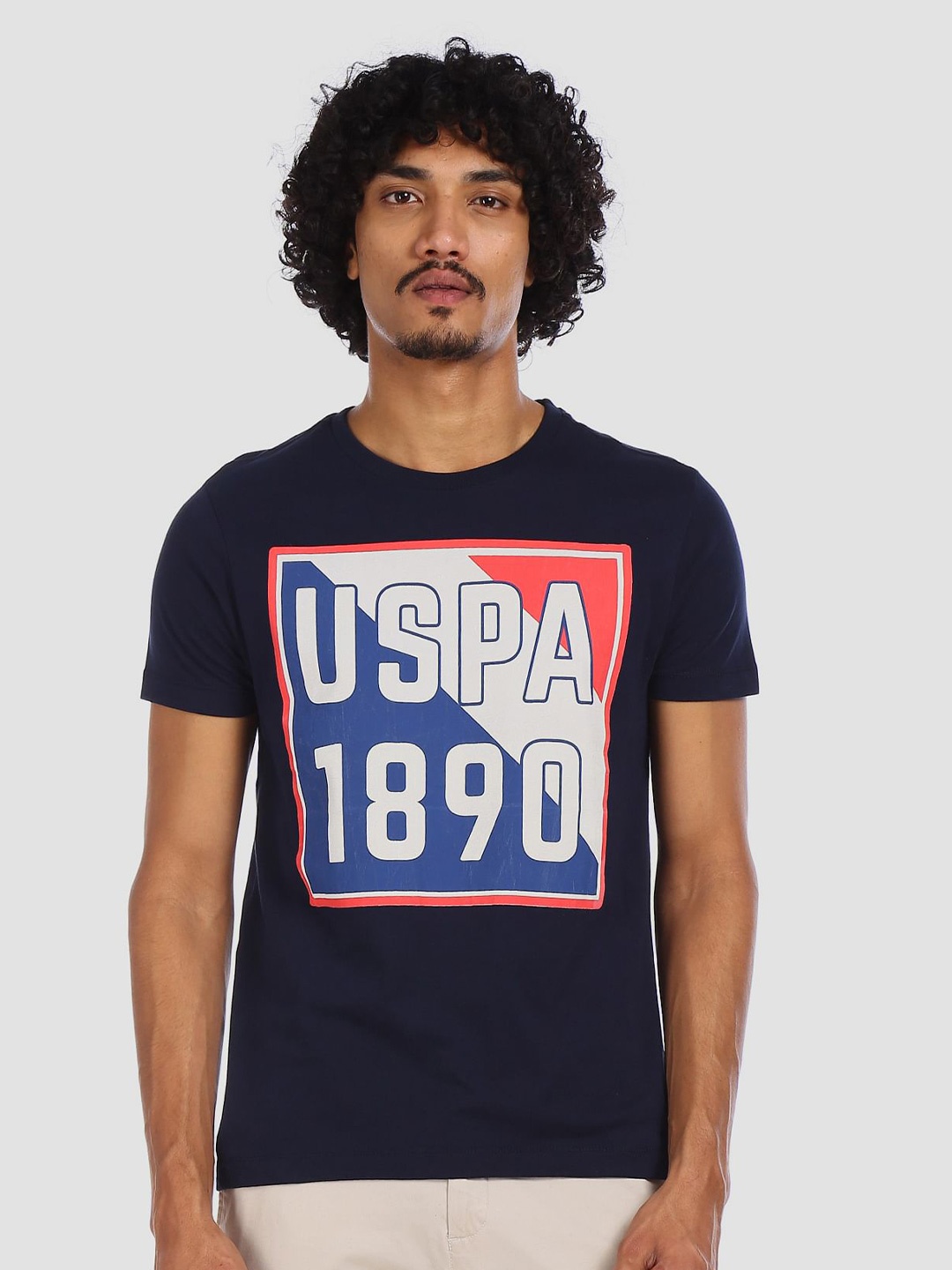 

U.S. Polo Assn. Denim Co. Men Navy Blue Muscle Fit Printed Round Neck Pure Cotton T-shirt