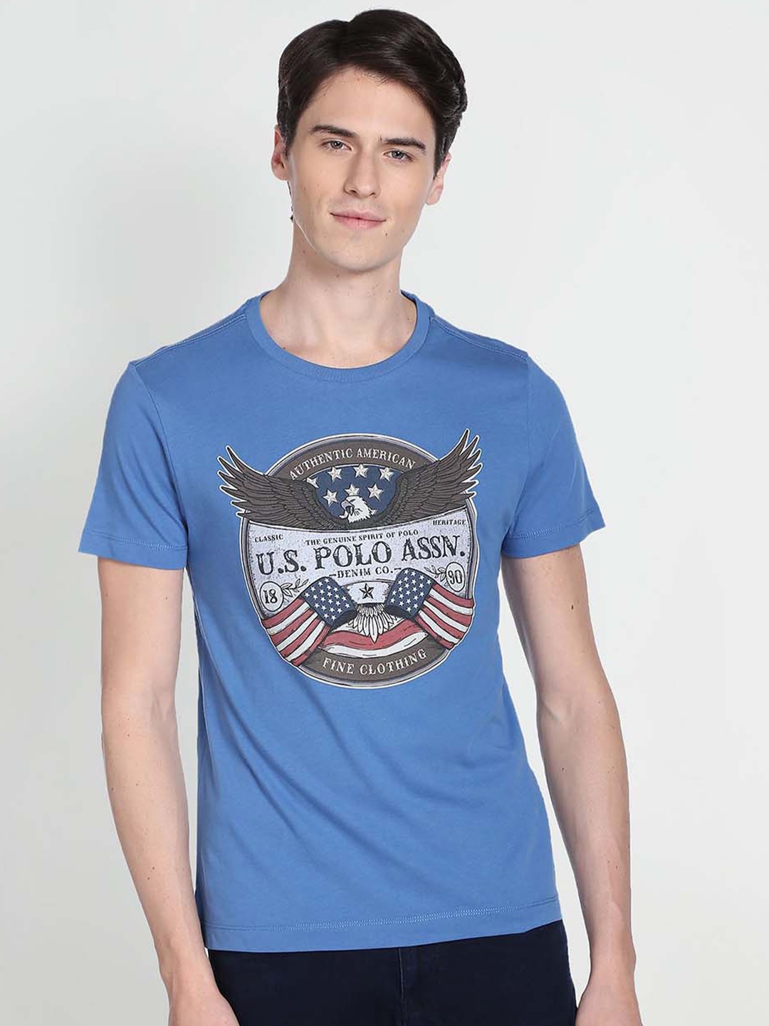 

U.S. Polo Assn. Denim Co. Men Blue Printed Round Neck T-shirt