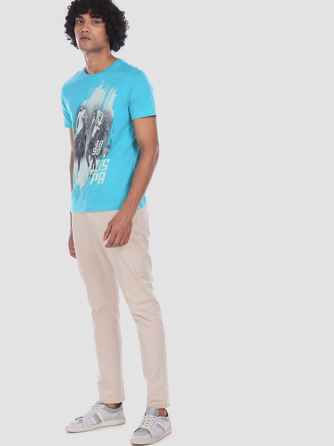 

U.S. Polo Assn. Denim Co. Men Blue Printed Round Neck Pure Cotton T-shirt