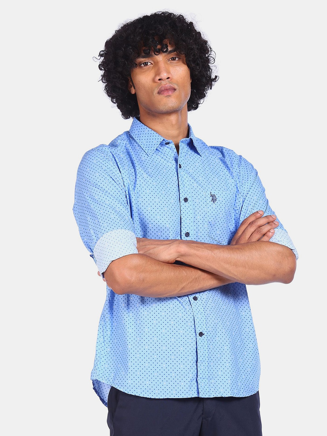 

U.S. Polo Assn. Men Blue Regular Fit Printed Pure Cotton Casual Shirt