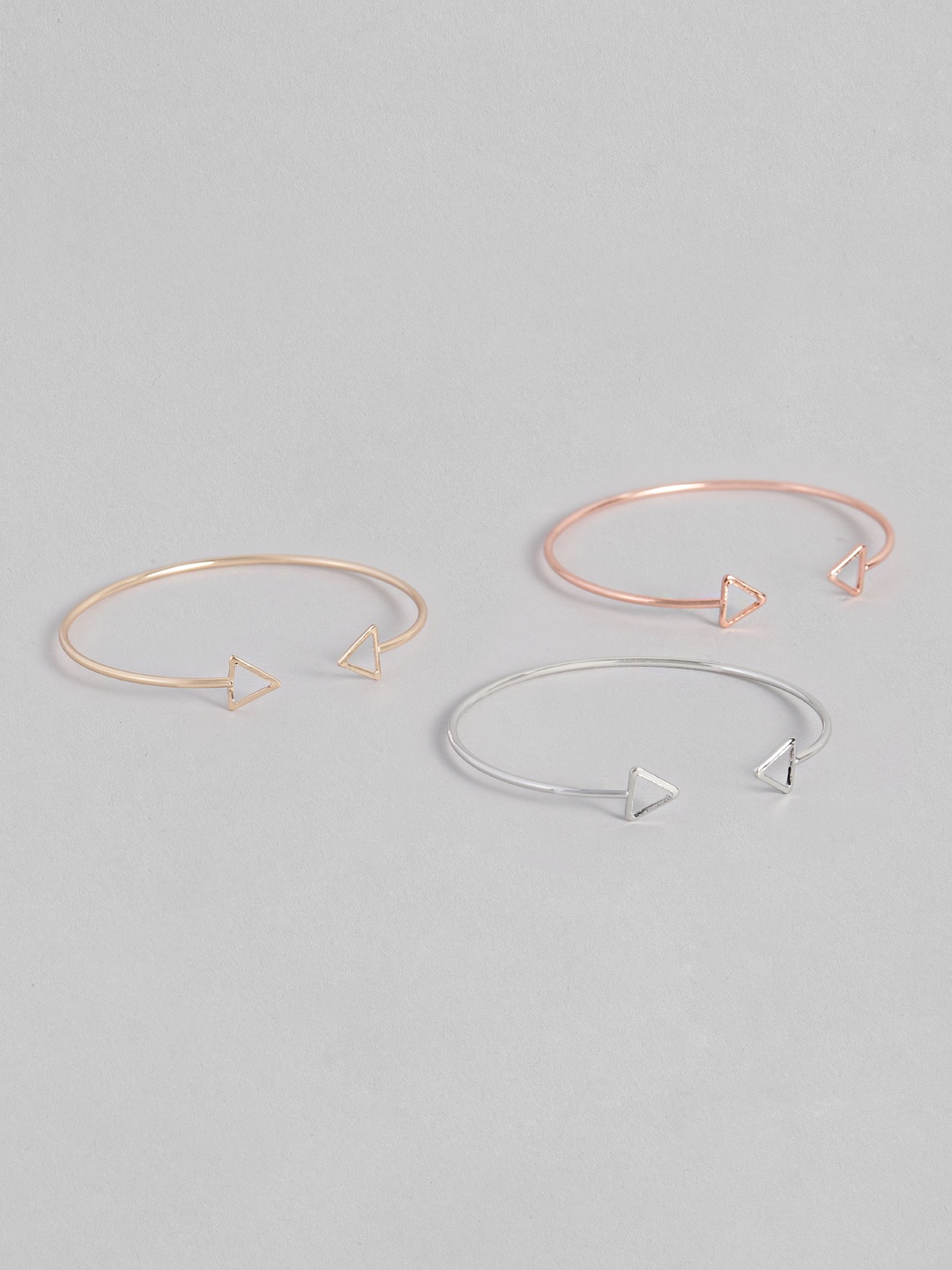 

justpeachy Women Set Of 3 Rose Gold-Plated Cuff Bracelets