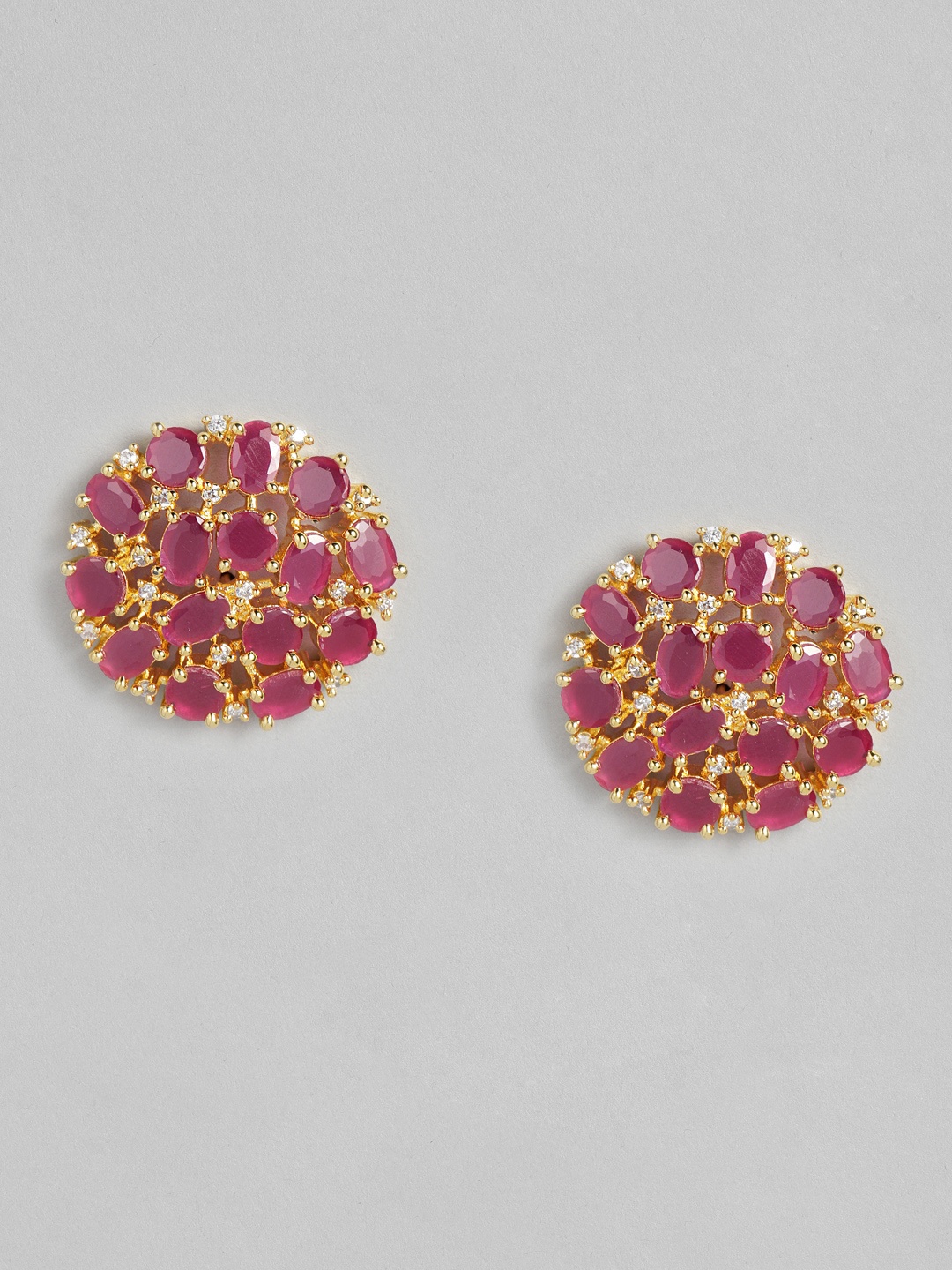 

justpeachy Pink Gold-Plated American Diamond Circular Studs