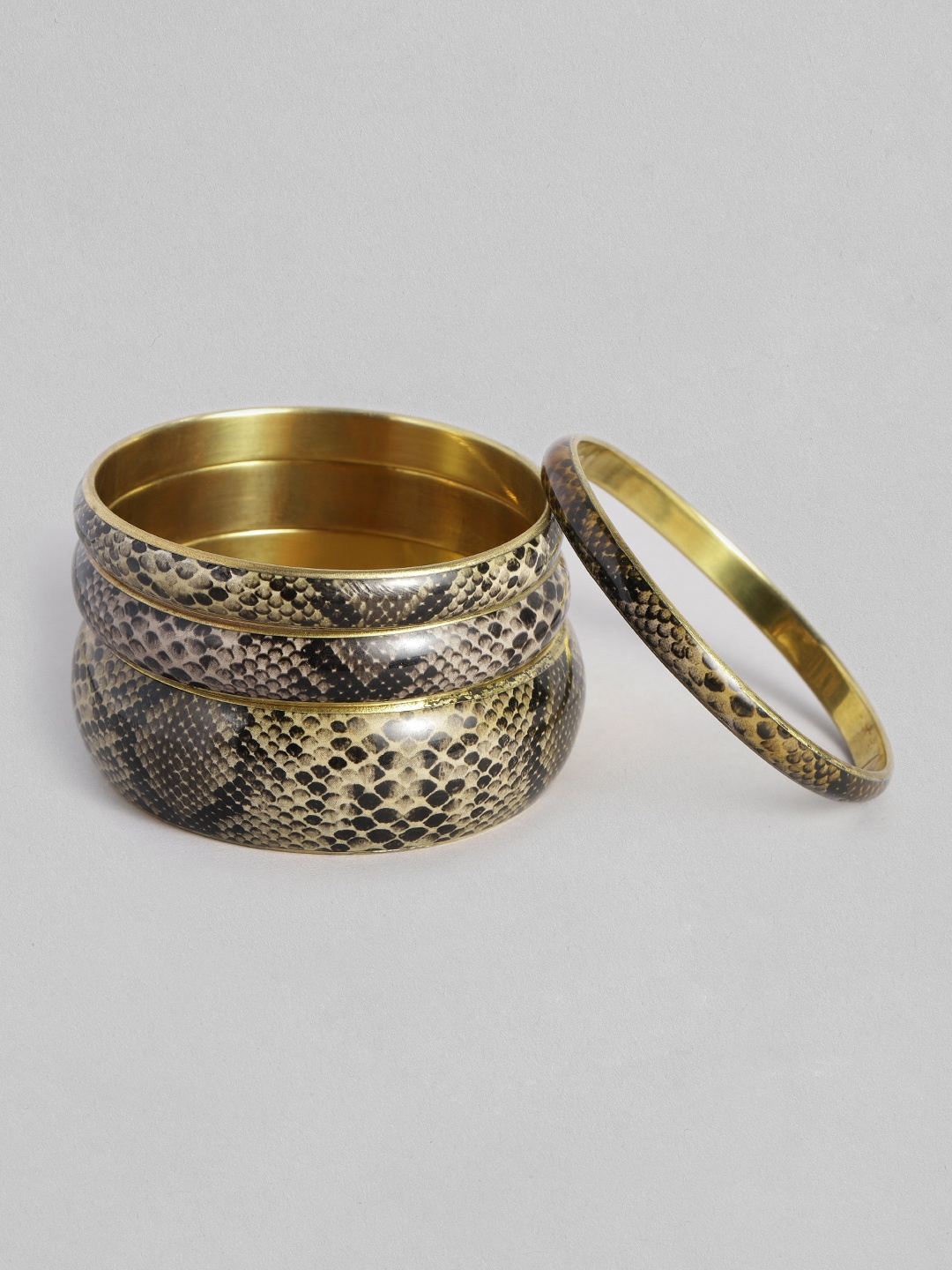 

justpeachy Pack of 4 Brown Gold-Plated Enamelled Bangle-Style Bracelet