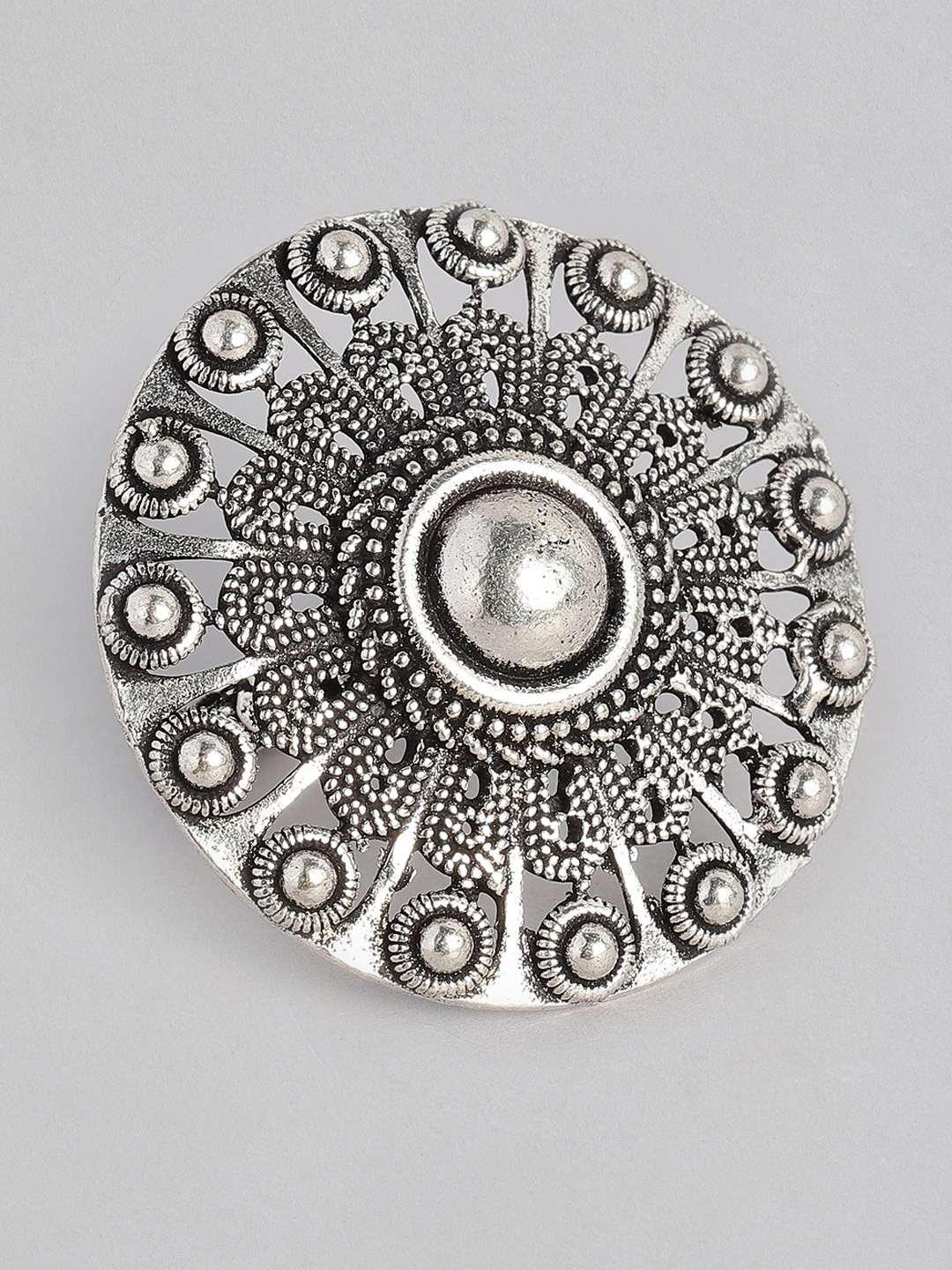 

justpeachy Women Oxidised Silver-Toned Circular Shaped Finger Ring