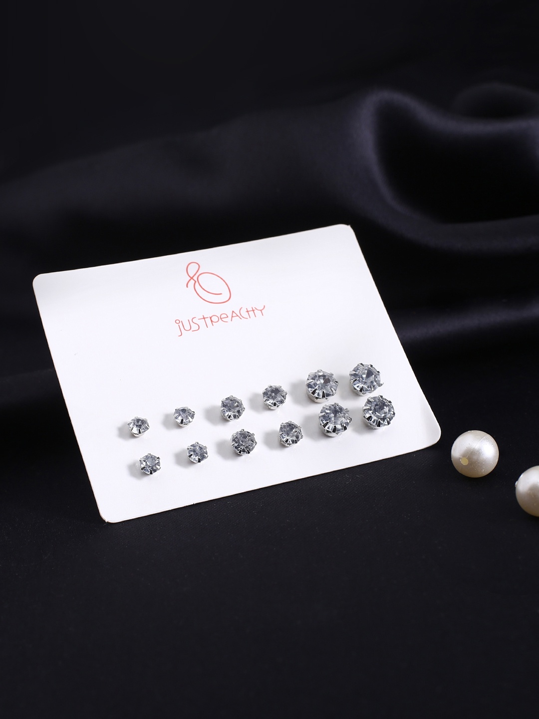 

justpeachy Set of 6 Silver-Plated Stone Studded Circular Studs