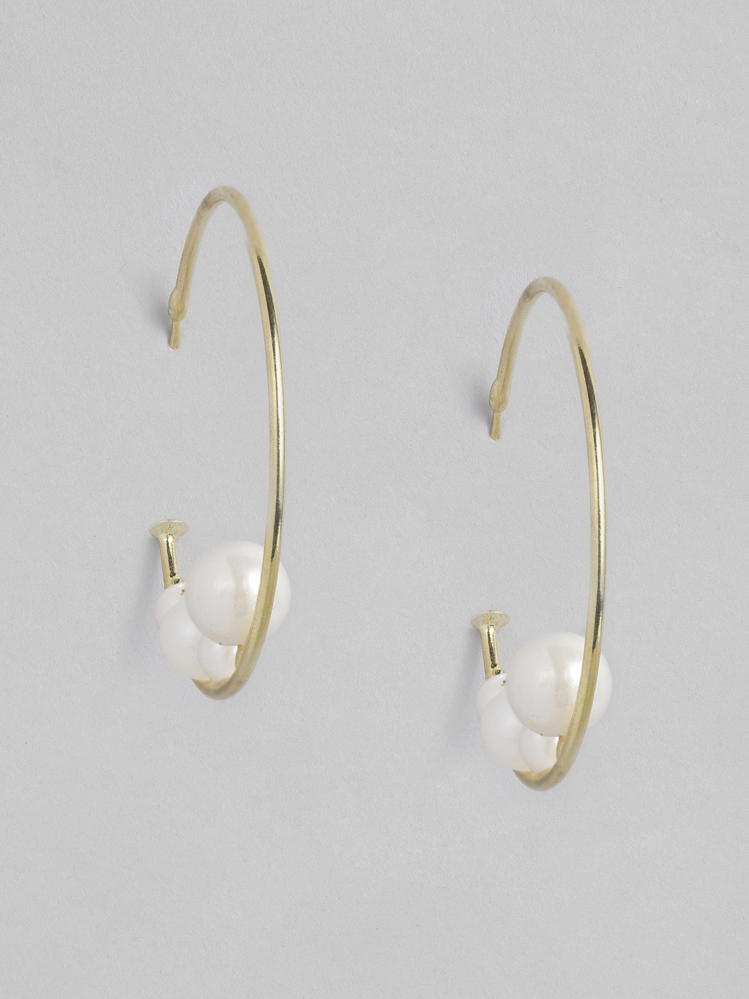 

justpeachy Gold-Plated Pearl Circular Half Hoop Earrings