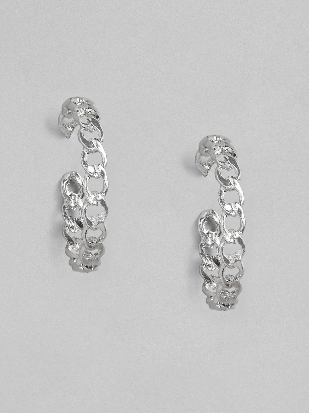 

justpeachy Silver-Toned Contemporary Half Hoop Earrings
