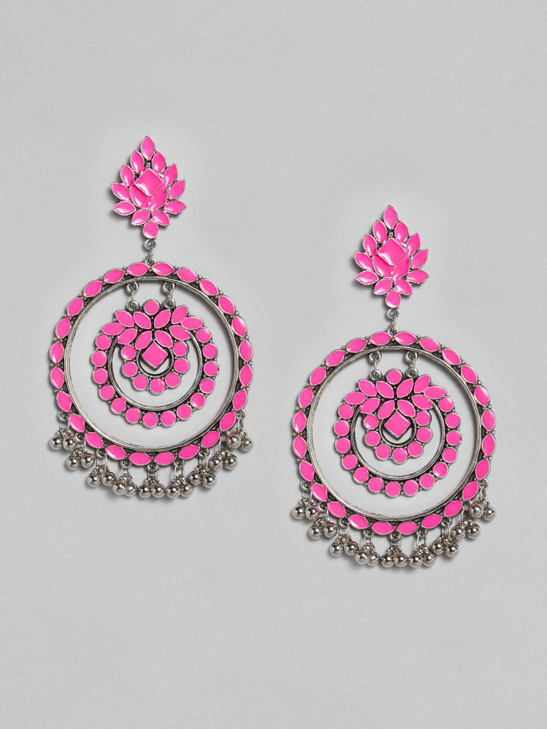 

justpeachy Pink Silver-Plated Enamelled Drop Earrings