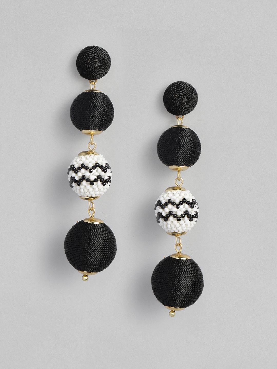 

justpeachy Black & White Gold-Plated Spherical Drop Earrings