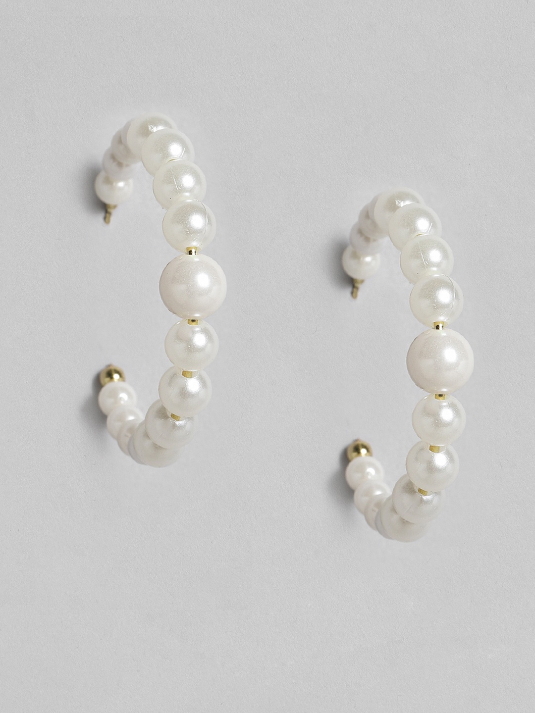 

justpeachy White Gold-Plated Circular Pearl Half Hoop Earrings