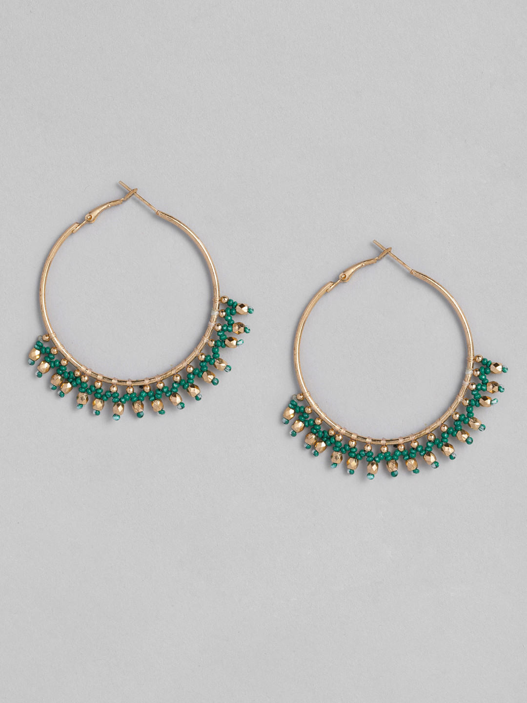 

justpeachy Green Circular Gold-Plated Hoop Earrings