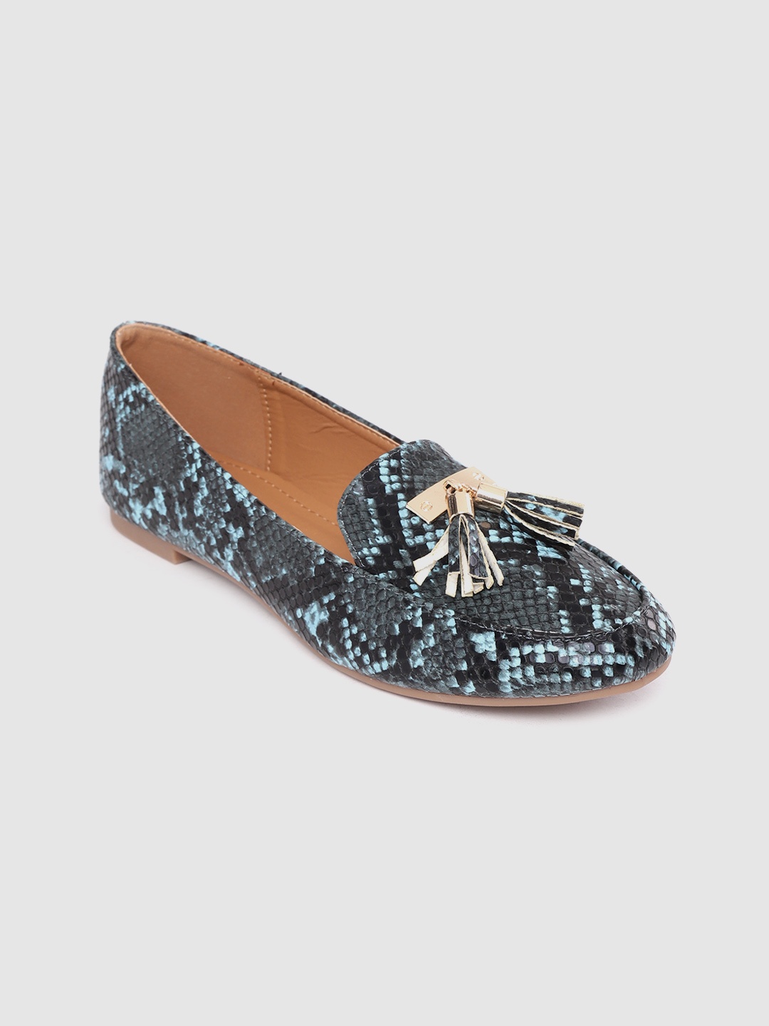 

Lavie Women Blue & Black Snakeskin Textured Tasseled Loafers
