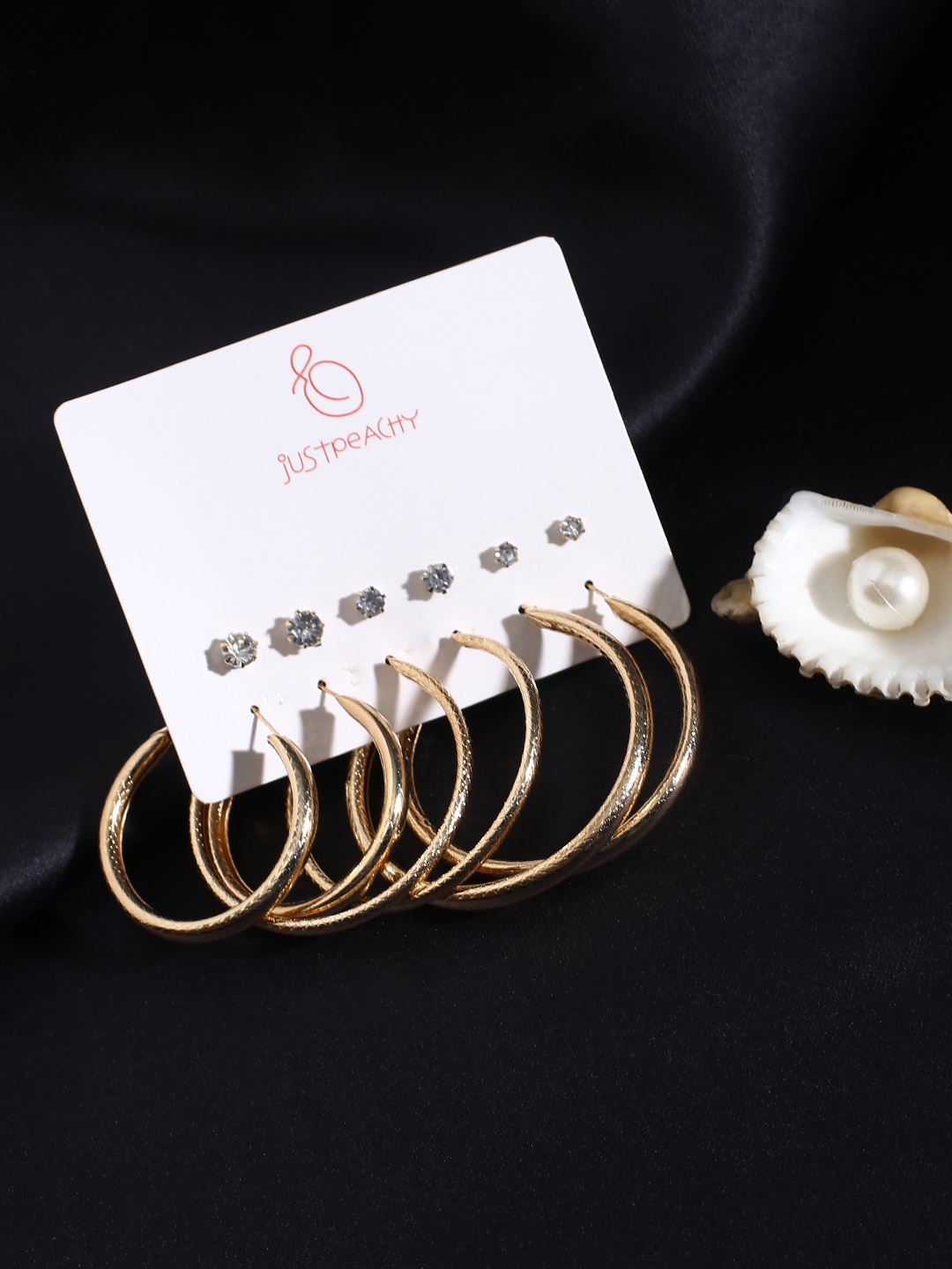 justpeachy Set of 6 Gold-Plated Circular Earrings