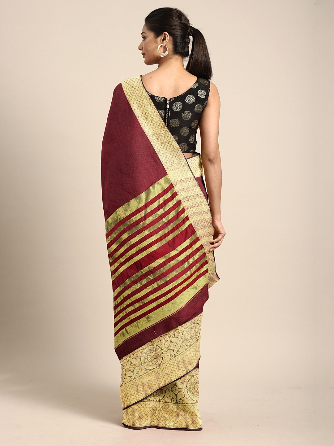 

KALINI Maroon & Gold-Toned Woven Design Kota Saree