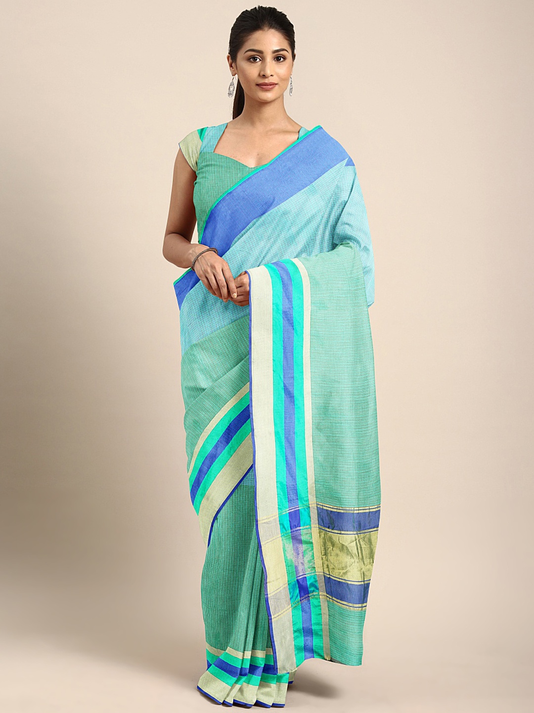 

KALINI Women Turquoise Blue Woven Design Khadi Saree