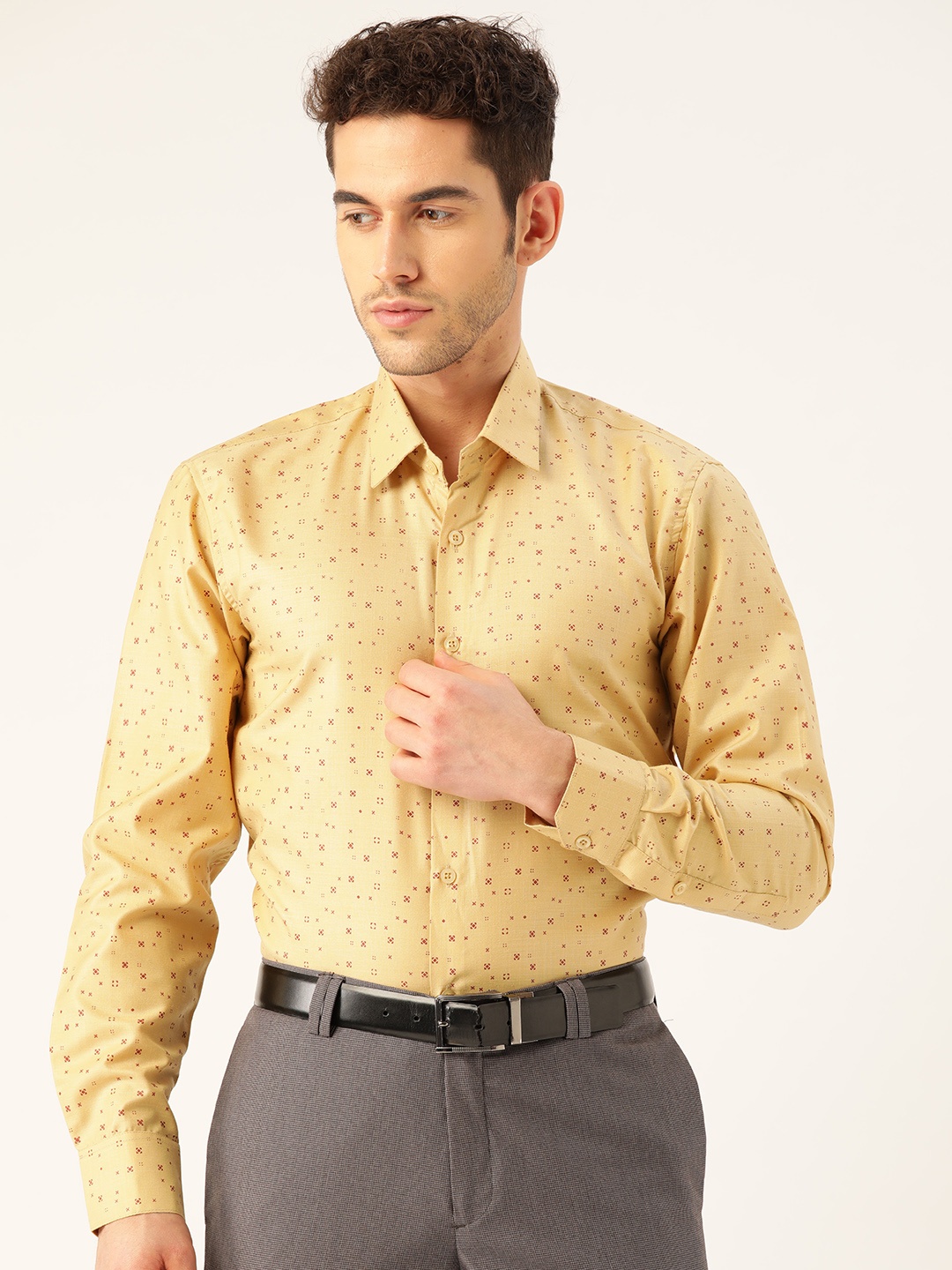 

SOJANYA Men Beige & Brown Classic Regular Fit Printed Formal Shirt