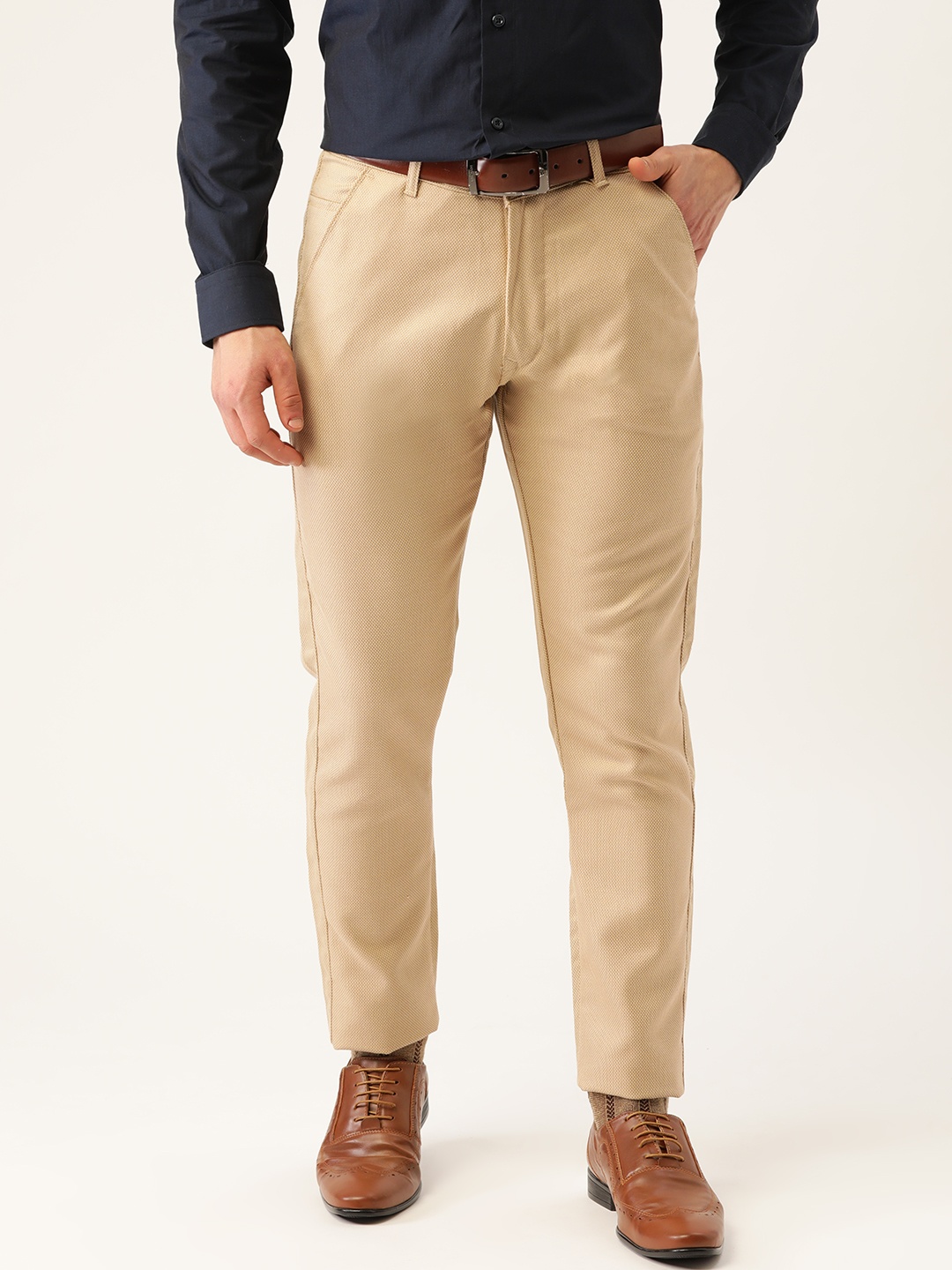 

SOJANYA Men Beige Smart Regular Fit Self Design Formal Trousers
