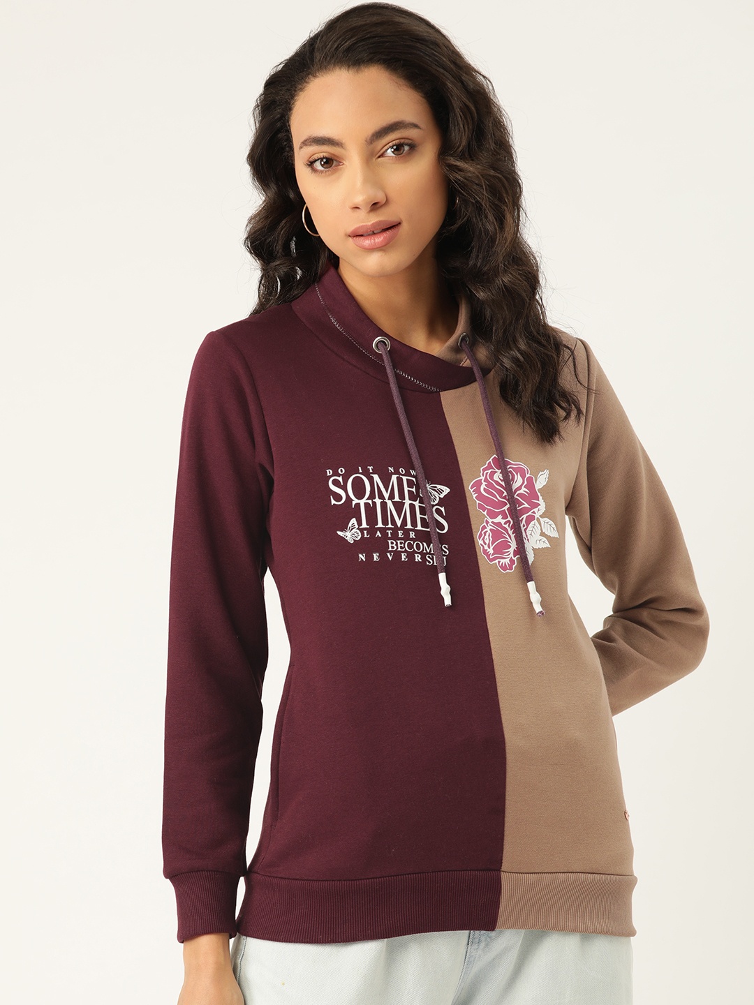

Duke Women Burgundy & Beige Colourblocked Sweatshirt