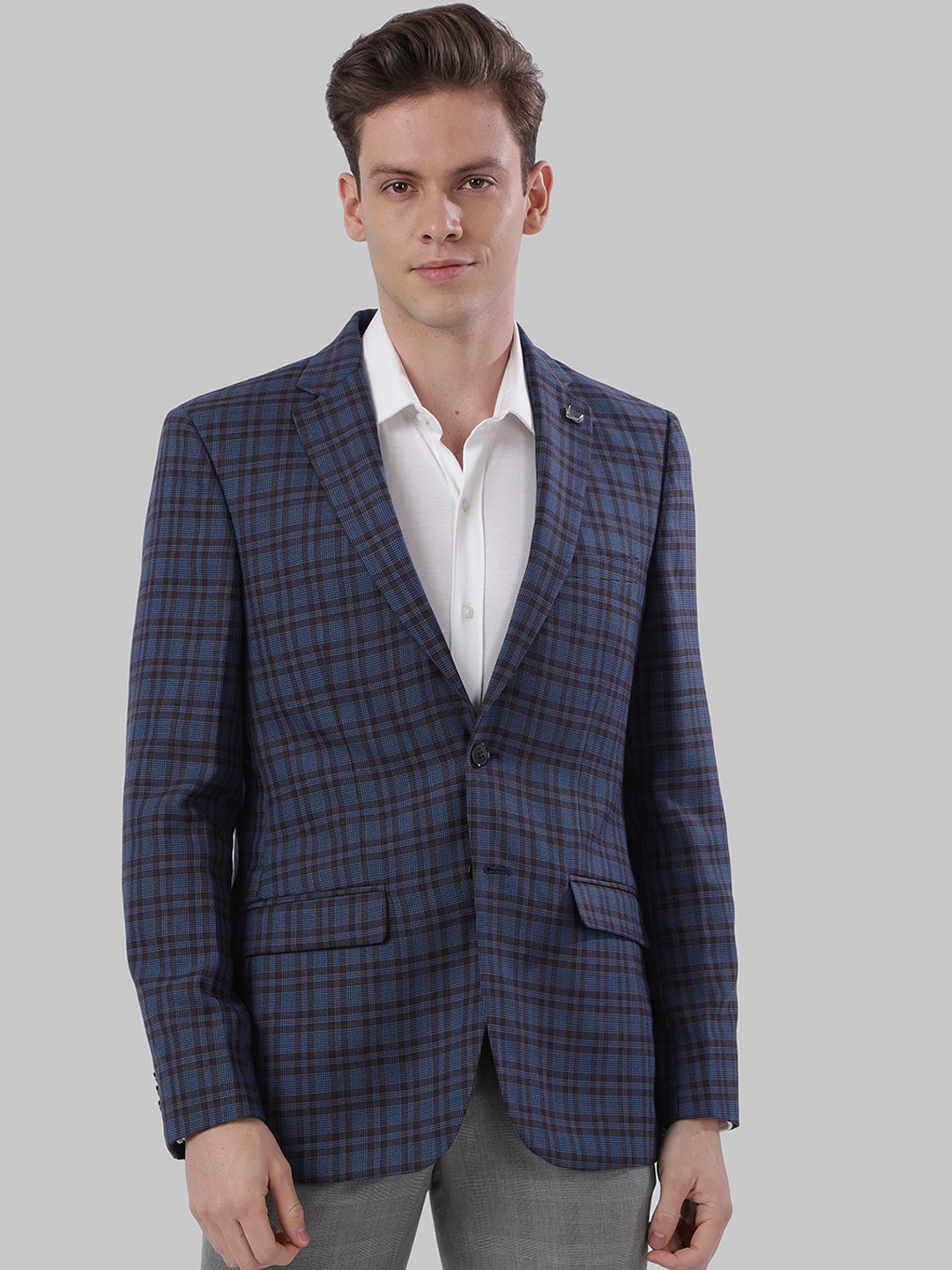 

Raymond Blue Checked Single-Breasted Slim Fit Formal Blazer