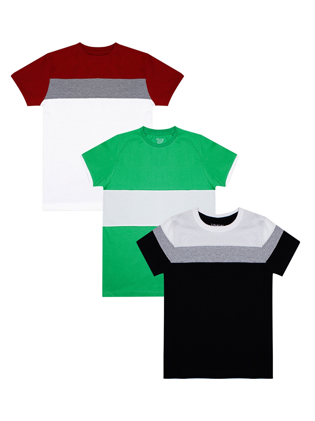 

Luke & Lilly Boys Pack Of 3 Colourblocked Round Neck T-shirts, Green