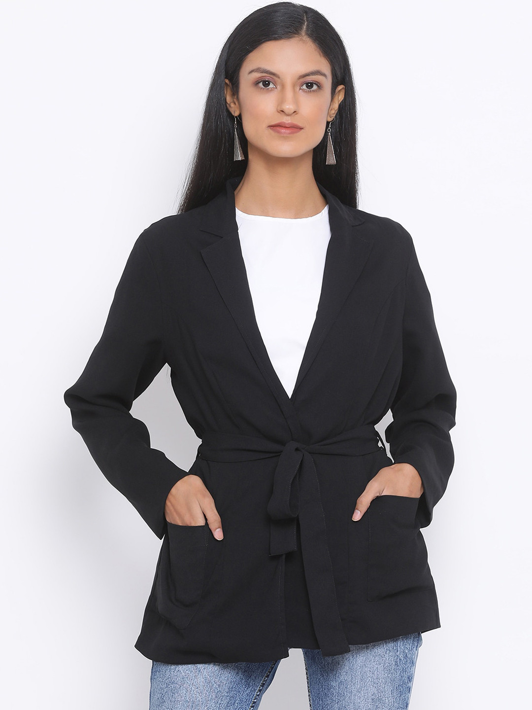 

Oxolloxo Women Black Solid Tailored Jacket