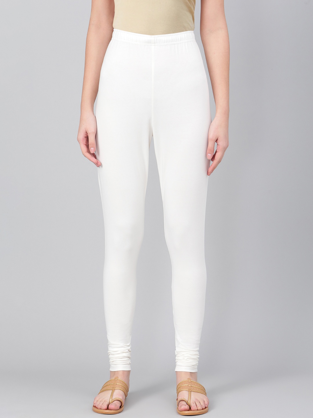 

Biba Women Off-White Solid Churidar-Length Leggings